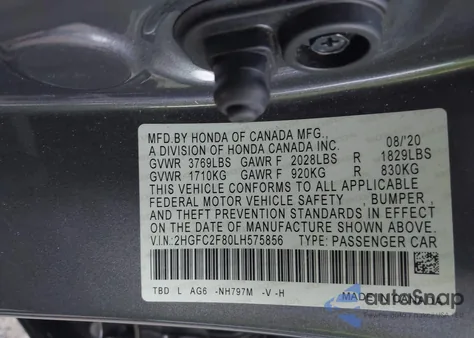 2020 Honda Civic Sport from USA, damaged, VIN 2HGFC2F80LH575856